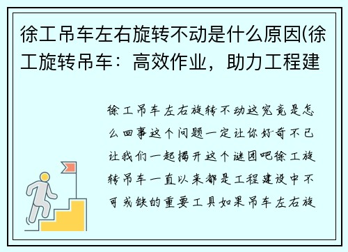 徐工吊车左右旋转不动是什么原因(徐工旋转吊车：高效作业，助力工程建设)