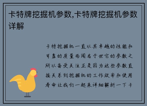 卡特牌挖掘机参数,卡特牌挖掘机参数详解